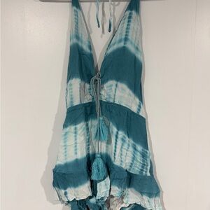 Cotton Candy LA Teal and White Halter Romper